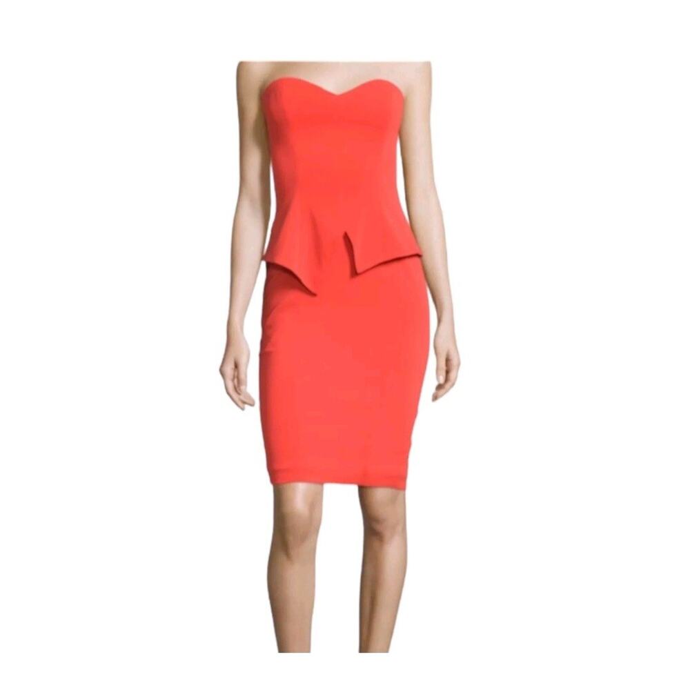 Jay Godfrey Flame Orange Cocktail Dress, Peplum Strapless Women's Size 6